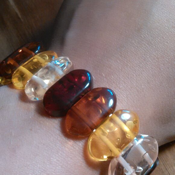 Multi-Color Simulated Amber Block Bead Stretch Bracelet - Picture 11 of 11